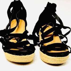 Torrid Black Ribbon Wedges